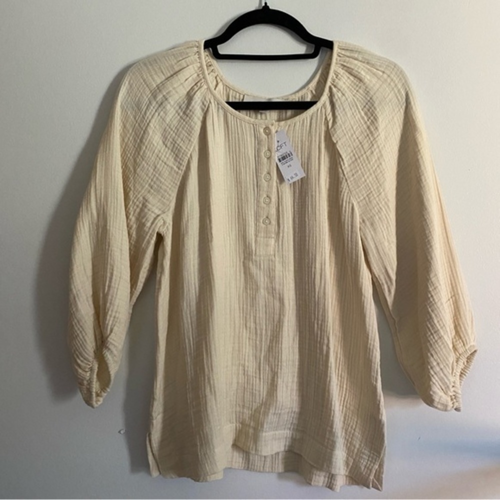 Loft cream puff sleeve boho minimalist blouse XS